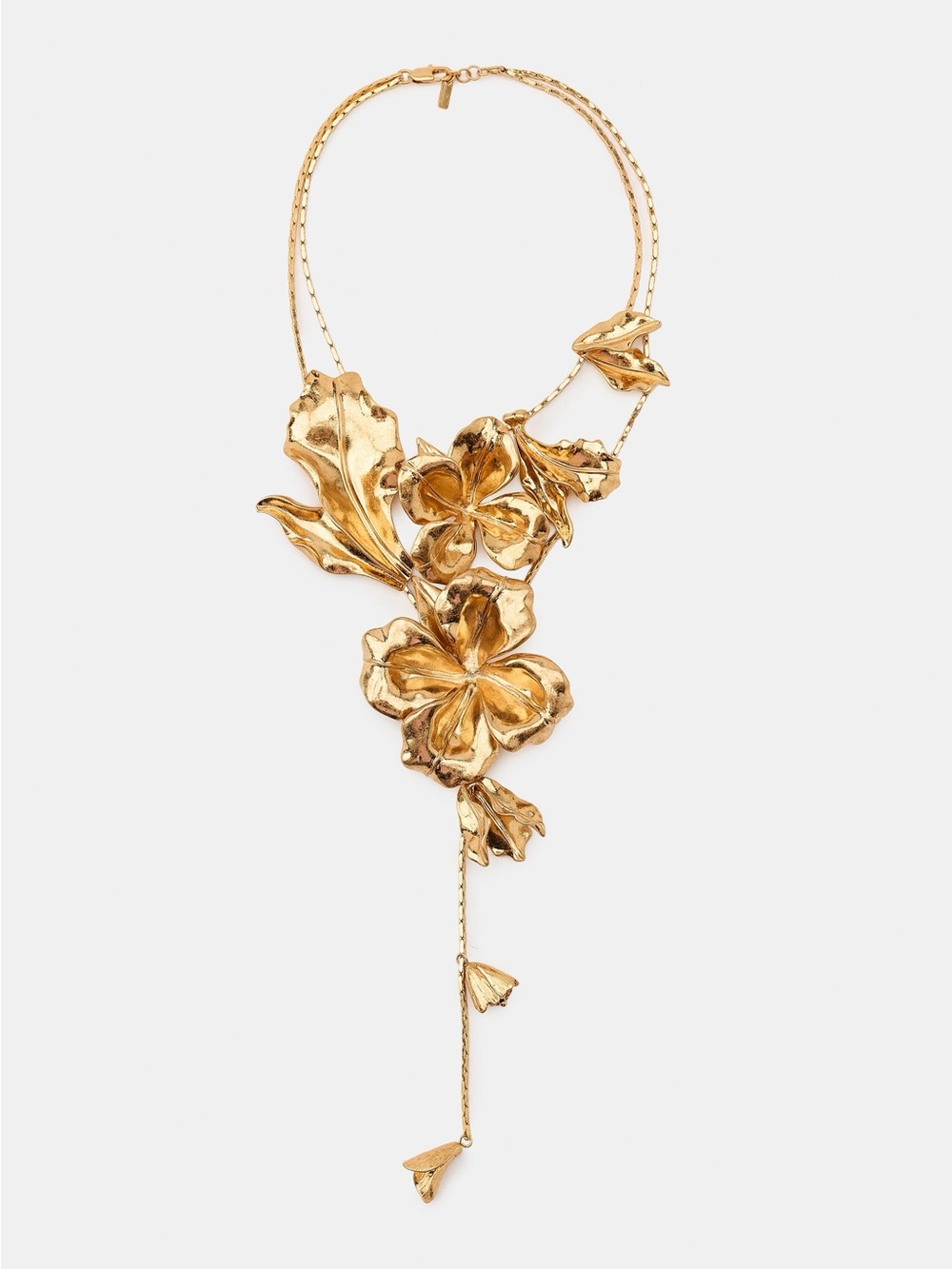 Vintage Gold Sculpted Floral Lariat Necklace